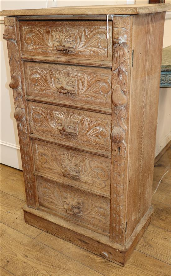 A late 19th century Flemish bleached oak Wellington chest H.100cm